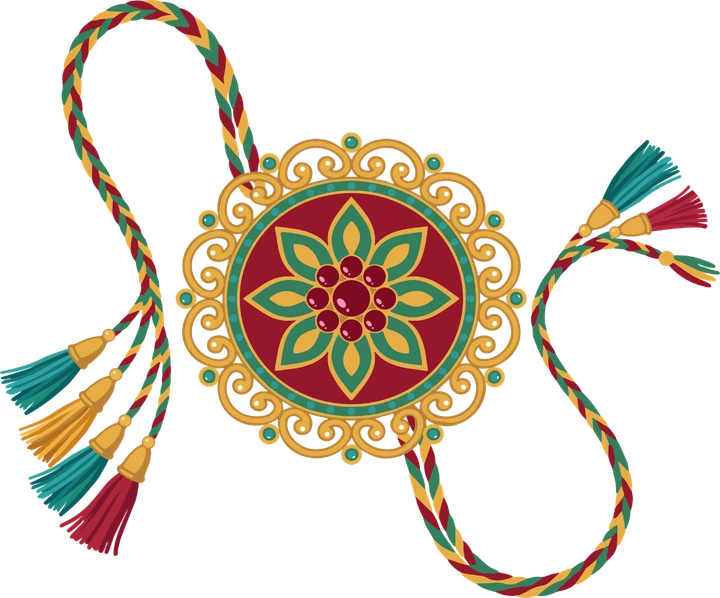 A jewelled rakhi with braided threads and tassels